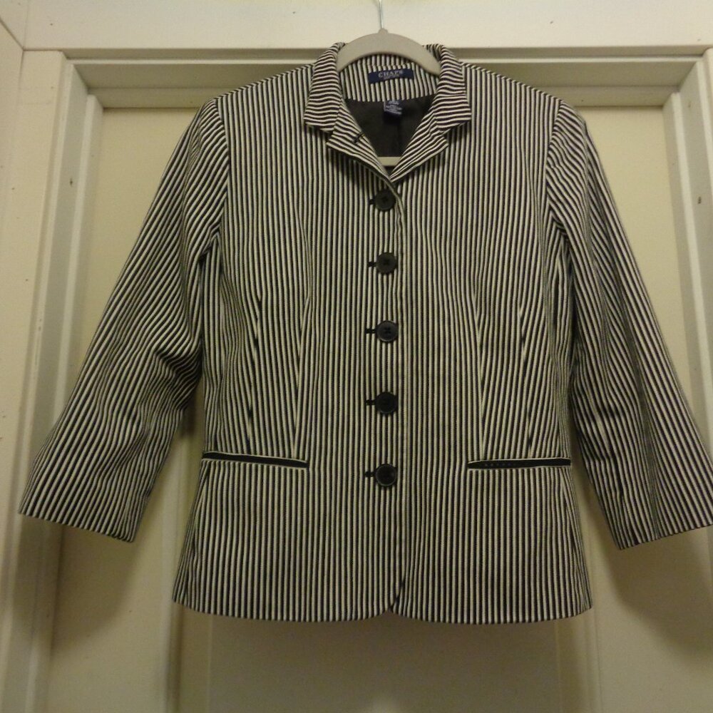 CHAPS BLACK & WHITE STRIPES CLASSIC GIRL OFFICE SIREN LITTLE JACKET 6
